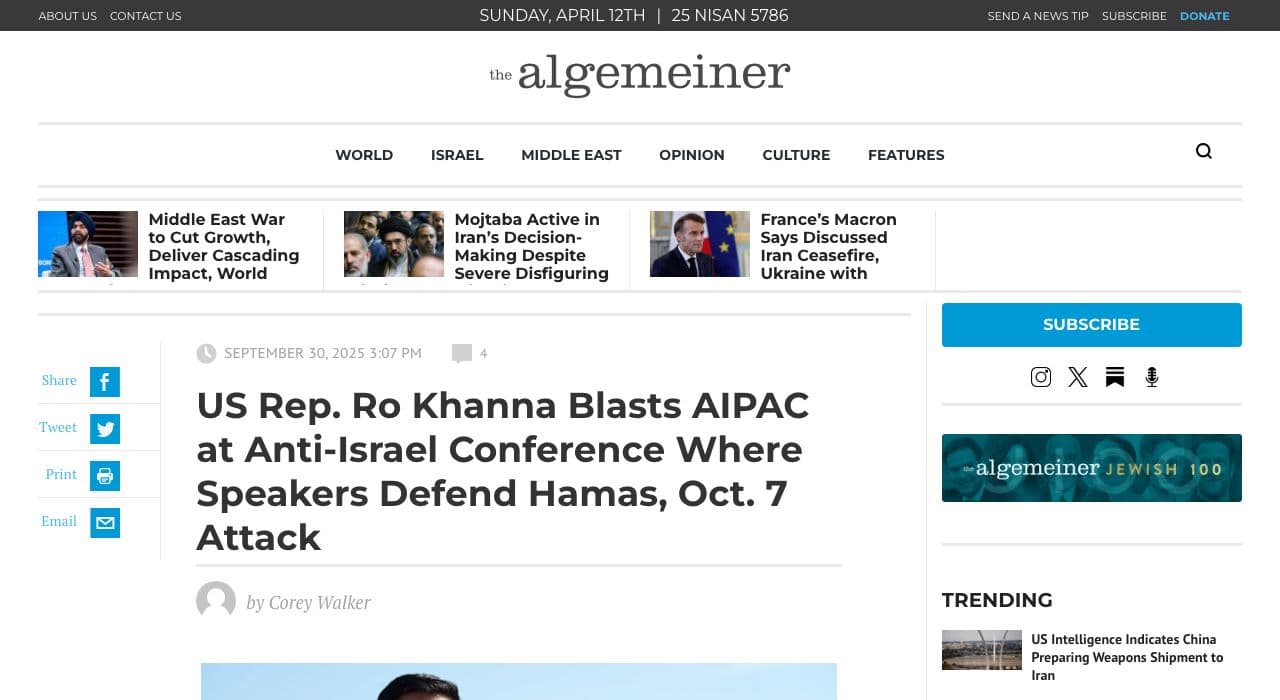 Khanna Blasts AIPAC at Conference Where Speakers Defend Hamas